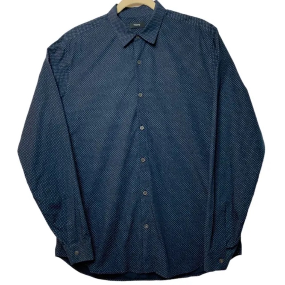 Theory “Irving Hyde” Men’s Blue Geometric Print Long Sleeve Button Up Size XL